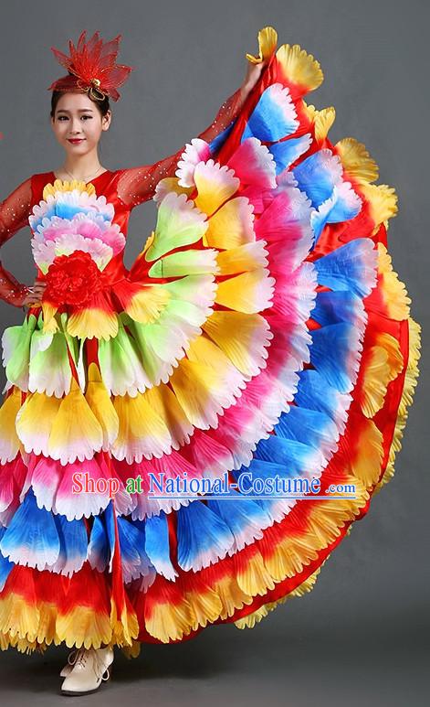 Traditional Chinese Flower Dance Flower Dancing Costume and Head Wear Complete Set for Women