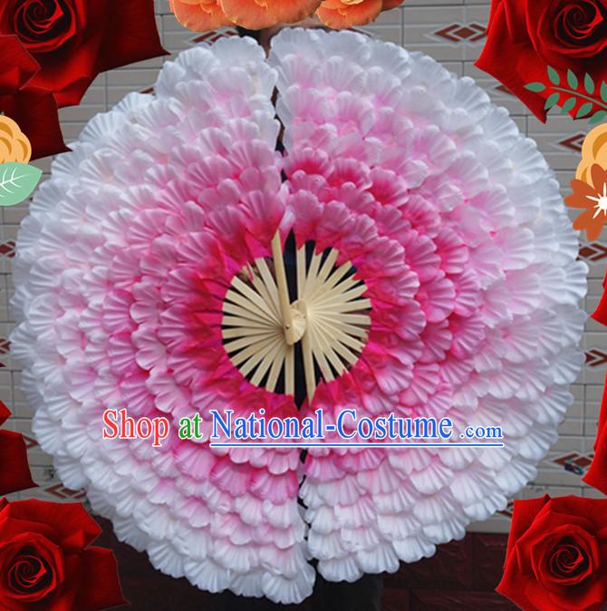 Eight Layers Peacock Spreading Its Bright Plumage Peony Flower Dance Fan