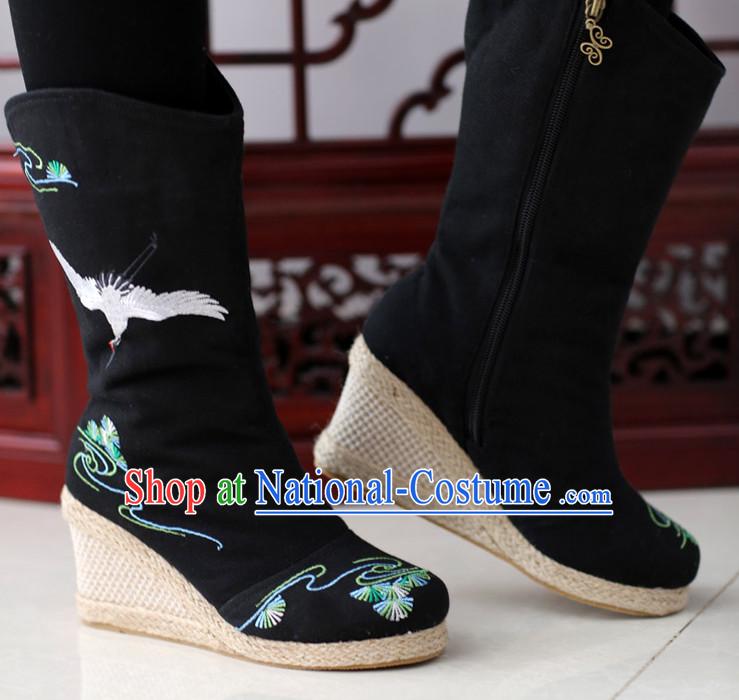 Chinese Ancient Style High Heel Embroidered Boots