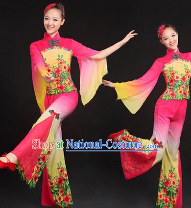 Chinese Traditional Folk Dance Costumes Dancing Outfits and Headwear Complete Set for Women or Girls