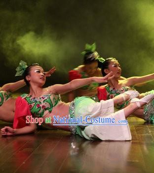 Chinese Stage Performance Peacock Dance Costumes Complete Set for Kids and Women