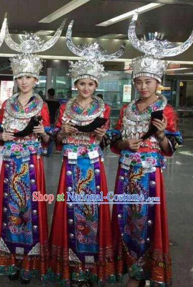 Traditional Chinese Hmong Dress Miao Clothing Cloth China Attire Oriental Dresses Complete Set for Women