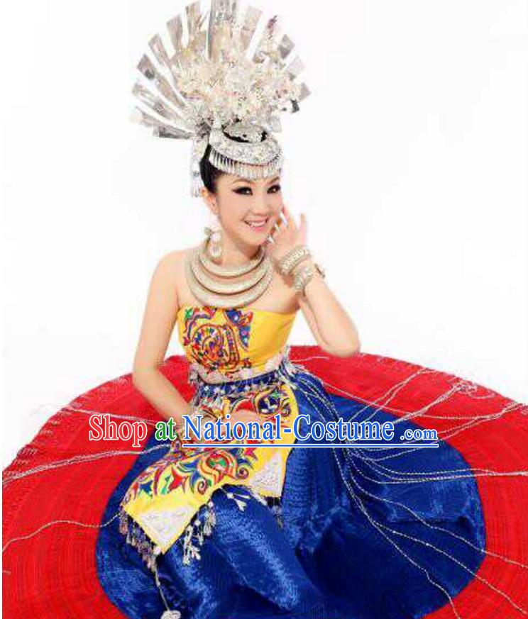 Traditional Chinese Hmong Dress Miao Clothing Cloth China Attire Oriental Dresses Complete Set for Women