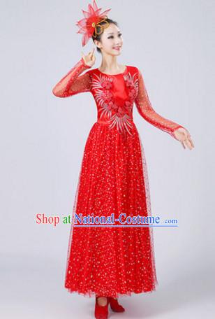 Red Chinese Dance costume Dance Classes Uniforms Folk Dance Traditional Cultural Dance Costumes Complete Set