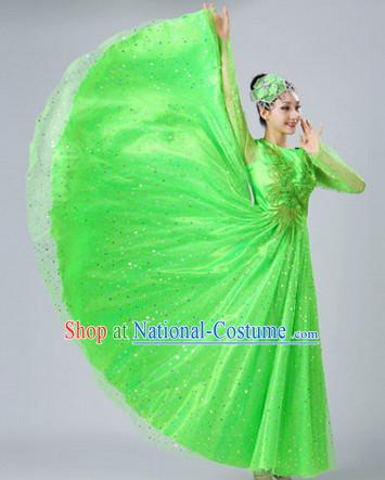 Green Chinese Dance costume Dance Classes Uniforms Folk Dance Traditional Cultural Dance Costumes Complete Set