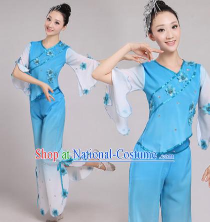 Blue Chinese Dance costume Dance Classes Uniforms Folk Dance Traditional Cultural Dance Costumes Complete Set