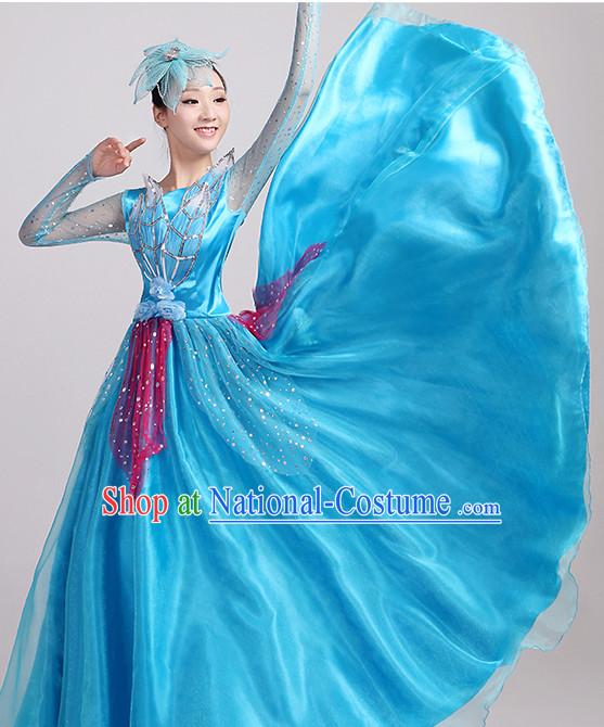 Blue Chinese Dance costume Dance Classes Uniforms Folk Dance Traditional Cultural Dance Costumes Complete Set