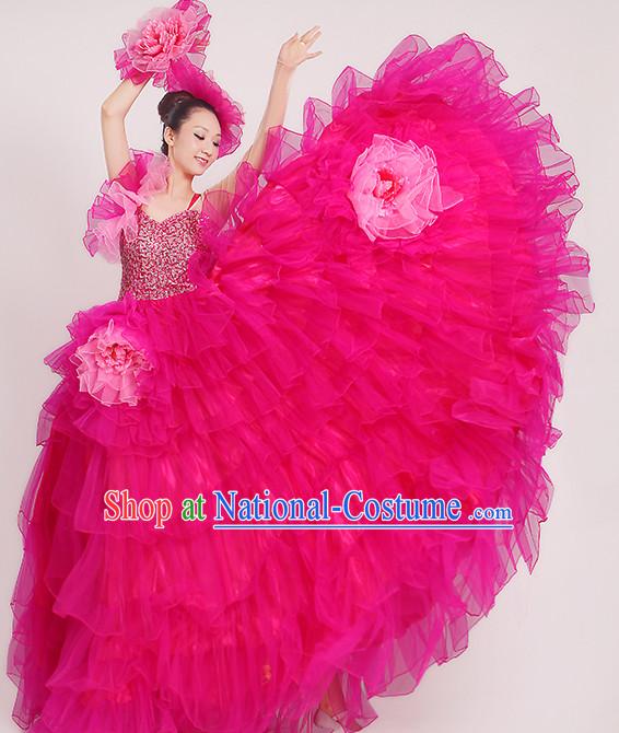 Rose Chinese Dance costume Dance Classes Uniforms Folk Dance Traditional Cultural Dance Costumes Complete Set