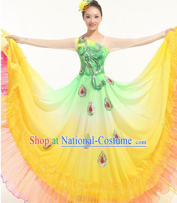 Peacock Chinese Dance costume Dance Classes Uniforms Folk Dance Traditional Cultural Dance Costumes Complete Set