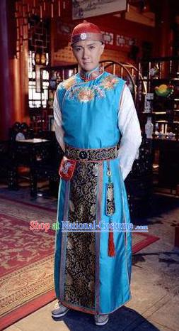 Qing Dynasty Chinese Kang Xi Emperor Garment and Hat Complete Set for Men