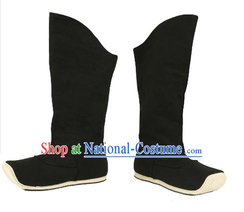 Chinese Ancient Style Black Handmade Fabric Boots Shoes for Men