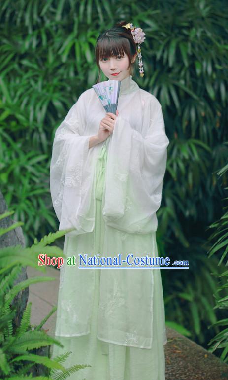 Chinese Traditional Dress Hanfu Costume China Kimono Robe Ancient Chinese Clothing National Costumes Gown Wear and Head Jewelry for Women Girls