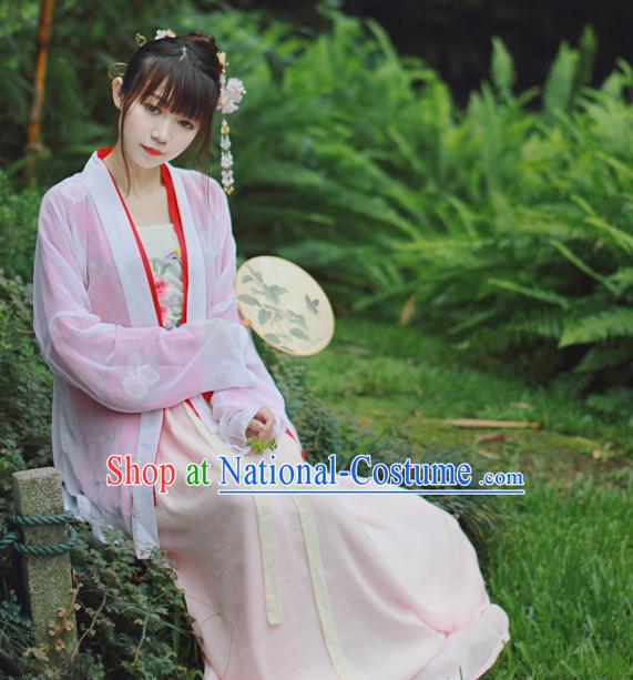 Chinese Traditional Dress Hanfu Costume China Kimono Robe Ancient Chinese Clothing National Costumes Gown Wear and Head Jewelry for Women Girls