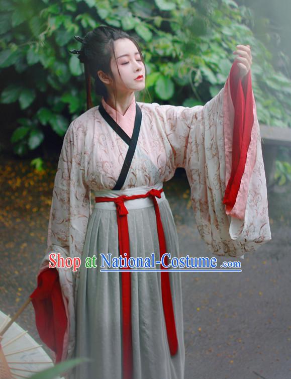 Chinese Traditional Dress Hanfu Costume China Kimono Robe Ancient Chinese Clothing National Costumes Gown Wear and Head Jewelry for Women Girls