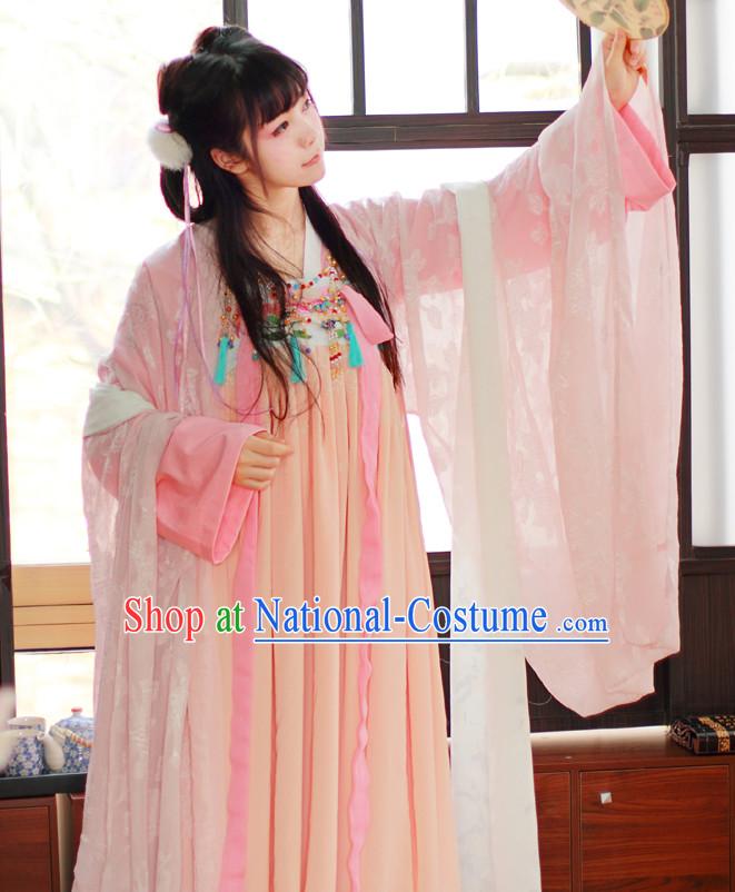 Chinese Traditional Dress Hanfu Costume China Kimono Robe Ancient Chinese Clothing National Costumes Gown Wear and Head Jewelry for Women Girls