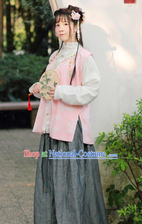 Chinese Traditional Dress Hanfu Costume China Kimono Robe Ancient Chinese Clothing National Costumes Gown Wear and Head Jewelry for Women Girls