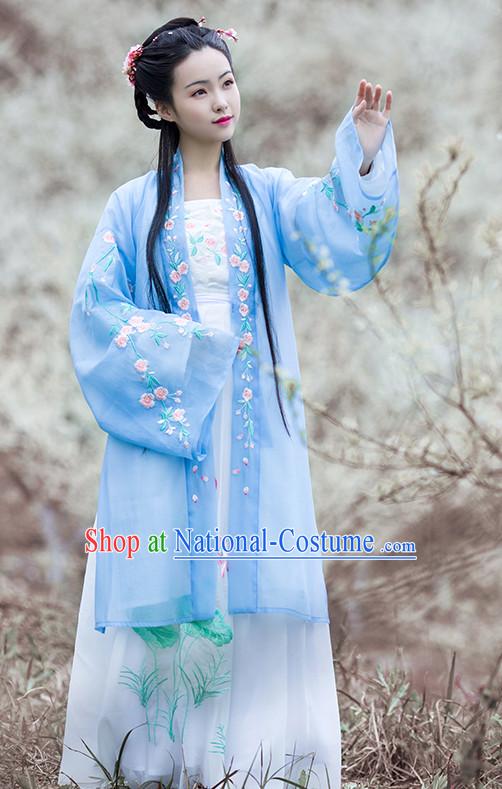 Chinese Traditional Dress Hanfu Costume China Kimono Robe Ancient Chinese Clothing National Costumes Gown Wear and Head Jewelry for Women Girls