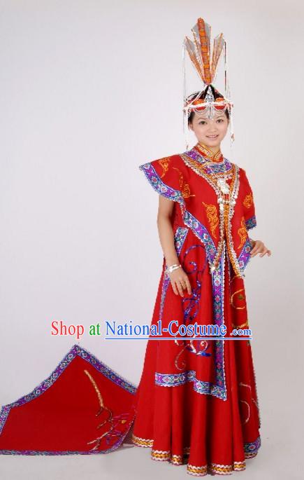 Chinese Folk Dance Ethnic Dresses Traditional Wear Clothing Cultural Dancing Costume Complete Set for Women