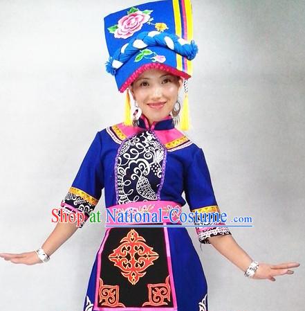 Chinese Folk Ethnic Dance Costume Traditional Minority Clothing National Costumes and Headwear Complete Set for Women