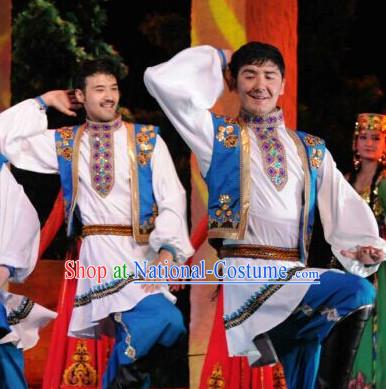 Chinese People Folk Dance Ethnic Dresses Traditional Wear Clothing Cultural Dancing Costume Complete Sets for Men