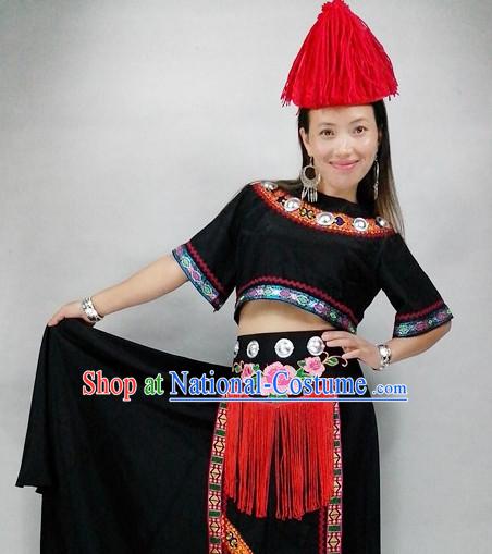 Chinese People Folk Dance Ethnic Dresses Traditional Wear Clothing Cultural Dancing Costume Complete Sets for Women