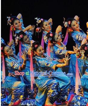 Chinese People Folk Dance Ethnic Dresses Traditional Wear Clothing Cultural Dancing Costume Complete Sets for Women