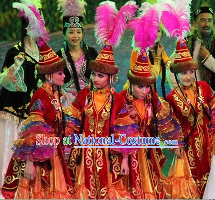 Chinese People Folk Dance Ethnic Dresses Traditional Wear Clothing Cultural Dancing Costume Complete Sets for Women