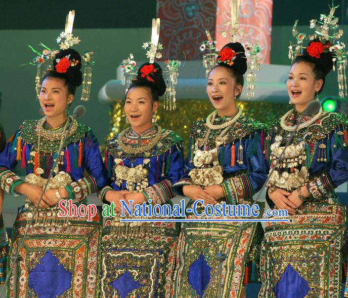 Chinese Folk Dance Dress Clothing Dresses Costume Ethnic Dancing Cultural Dances Costumes for Women Girls