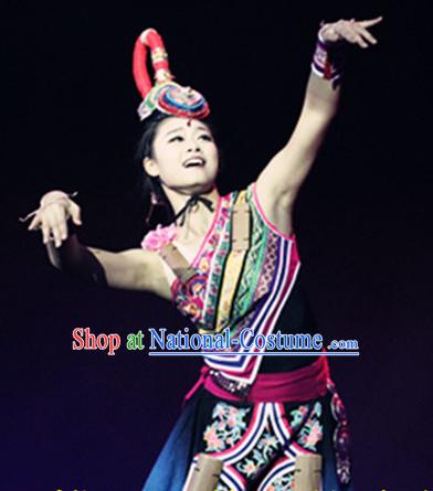 Chinese Folk Dance Dress Clothing Dresses Costume Ethnic Dancing Cultural Dances Costumes for Women Girls