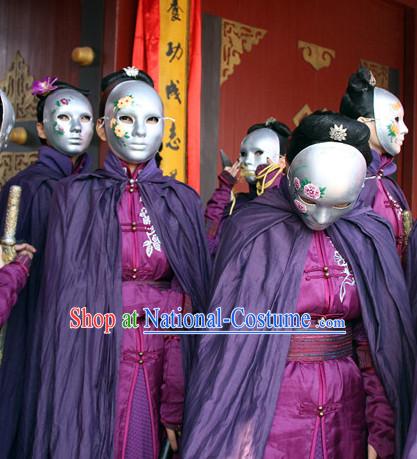 Ancient Chinese Warrior Knight Costumes and Mask Mantle Complete Set