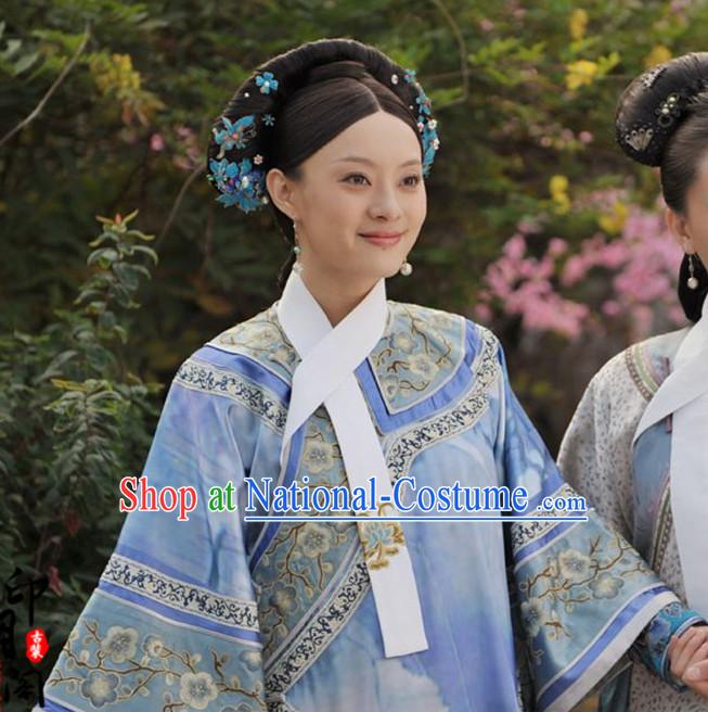 Ancient Chinese Qing Dynasty TV Drama Women s Clothing _ Apparel Chinese Traditional Dress Theater and Reenactment Costumes and Coronet Complete Set for Women