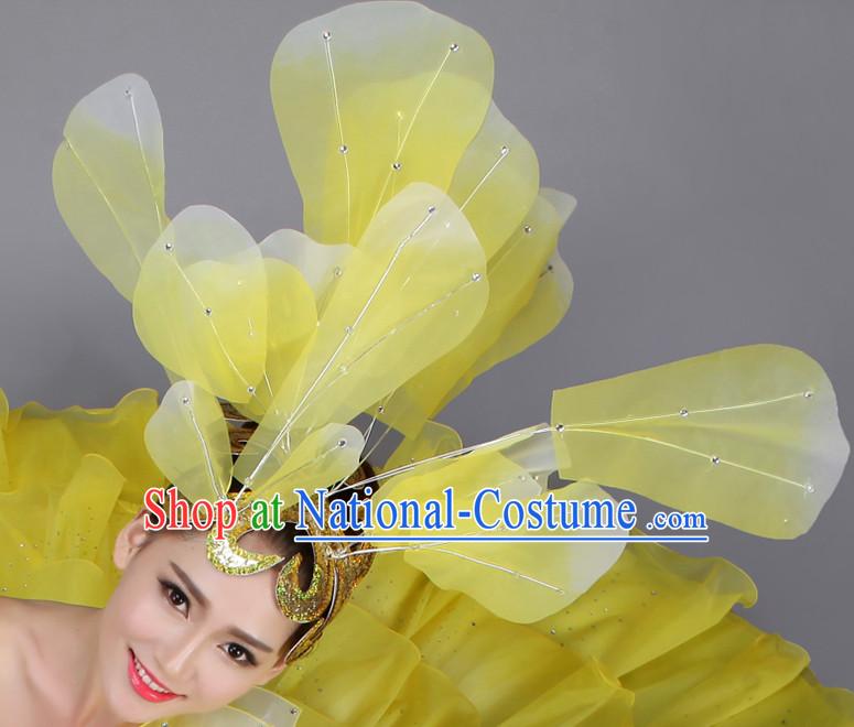 Yellow Chinese Dance Hair Accessories Headpiece Headdress Phoenix Crown Hair Decoration Head Hairpin Accessories Comb Wedding Headwear Hair Accessorie Head Dress