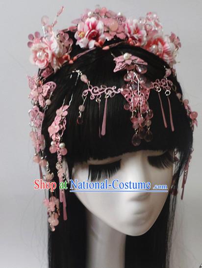 Chinese Classic Princess Fairy Long Black Wigs and Headwear Crowns Hats Headpiece Hair Accessories Jewelry Set