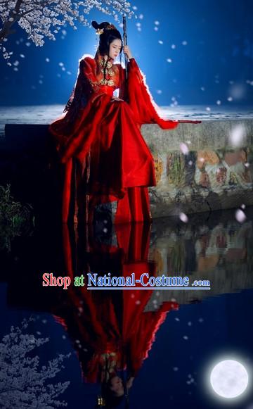 Top Red Chinese Fairy Princess Hanfu Costumes Theater and Reenactment Costumes and Headgear Complete Set for Women