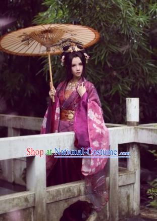 Top Chinese Ancient Costumes Theater and Reenactment Costumes and Headgear Complete Set for Women