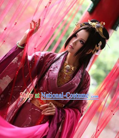 Top Chinese Ancient Costumes Theater and Reenactment Costumes and Headgear Complete Set for Women