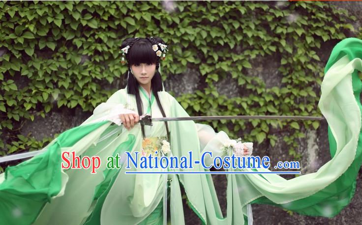 Top Chinese Ancient Costumes Theater and Reenactment Costumes and Headgear Complete Set for Women