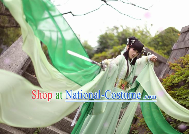 Top Chinese Ancient Costumes Theater and Reenactment Costumes and Headgear Complete Set for Women