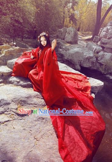 Top Red Chinese Fairy Princess Hanfu Costumes Theater and Reenactment Costumes and Headgear Complete Set for Women