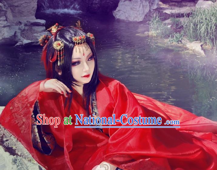 Top Chinese Ancient Costumes Theater and Reenactment Costumes and Headgear Complete Set for Women