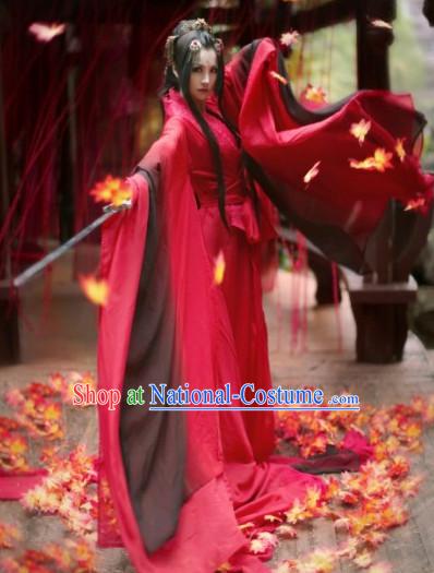 Top Red Chinese Fairy Princess Hanfu Costumes Theater and Reenactment Costumes and Headgear Complete Set for Women