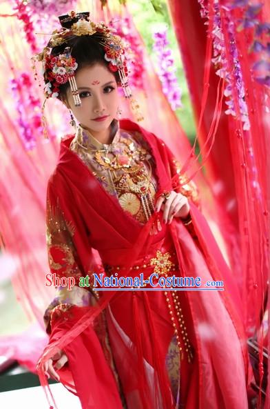 Top Chinese Ancient Costumes Theater and Reenactment Costumes and Headgear Complete Set for Women