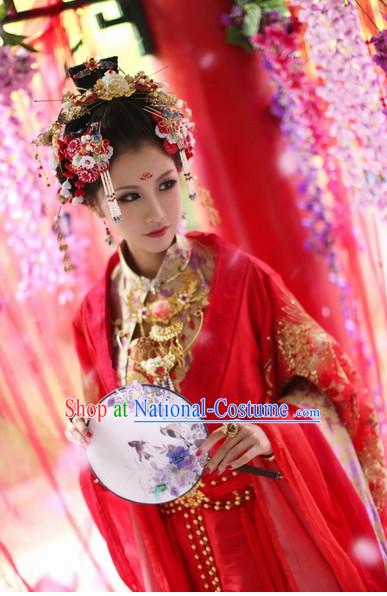 Top Chinese Ancient Costumes Theater and Reenactment Costumes and Headgear Complete Set for Women