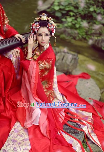 Top Chinese Ancient Costumes Theater and Reenactment Costumes and Headgear Complete Set for Women