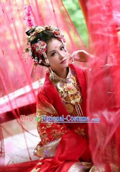 Top Chinese Ancient Costumes Theater and Reenactment Costumes and Headgear Complete Set for Women