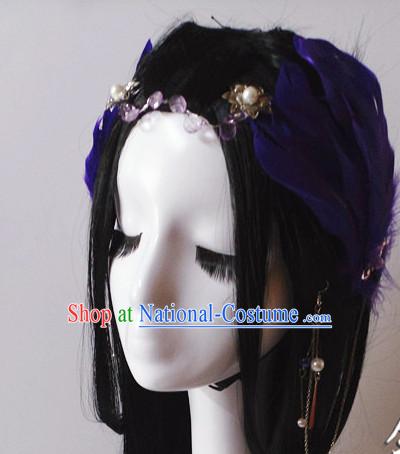 Chinese Classical Feather Hair Headwear Crowns Hats Headpiece Hair Accessories Jewelry Set