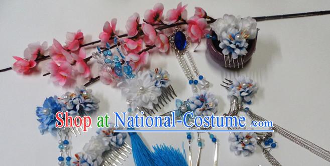 Blue Chinese Classical Fairy Headwear Crowns Hats Headpiece Hair Accessories Jewelry Set