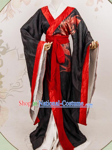 Chinese Black Hanfu Fairy Robe Clothing Handmade Bjd Dress Opera Costume Drama Costumes Complete Set