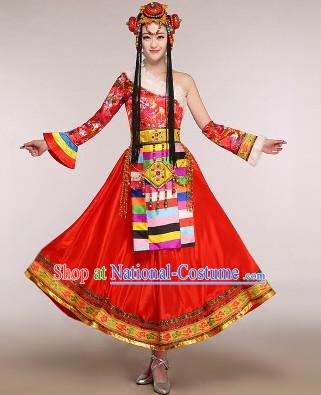 Chinese Minority Dance Dress China Fan Dance Costume Ribbon Dance Costumes Folk Dance Suit