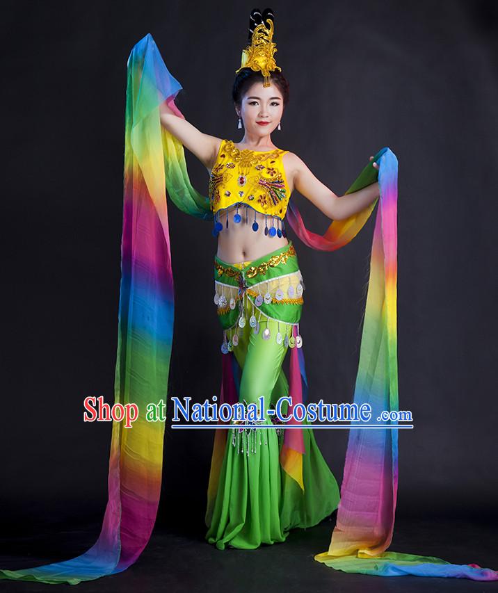 Chinese Women Fairy Dance Dress China Feitian Fan Dance Costume Ribbon Dance Costumes Folk Dance Suit